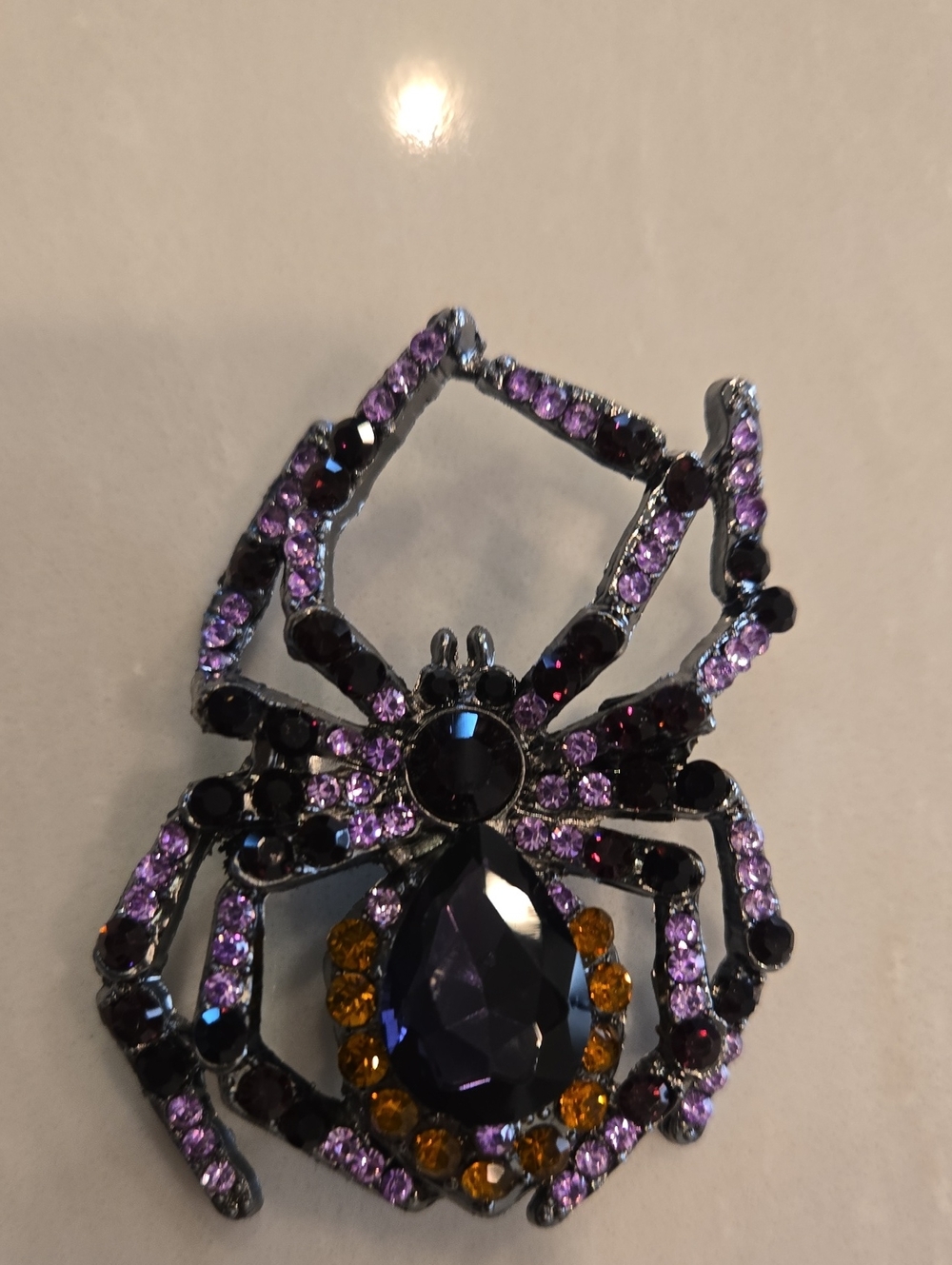 Baroque Spider Brooch/Jewelled Crystal  Large Purple Accent Pin - 2.5"